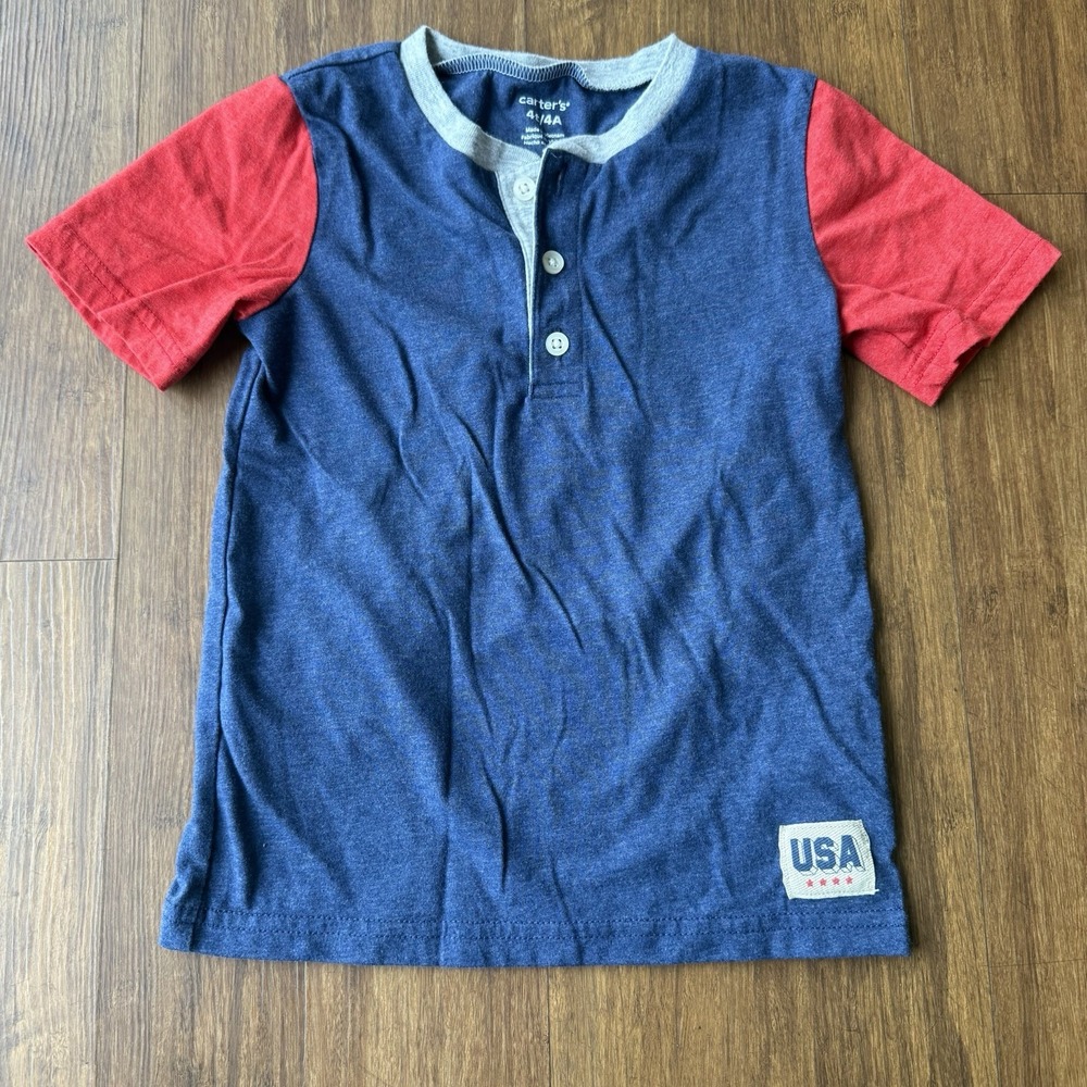 Quiksilver Shirt Set Boys 4T Patriotic Red White Blue Flag 4th Collar Button Tee - Picture 7 of 15